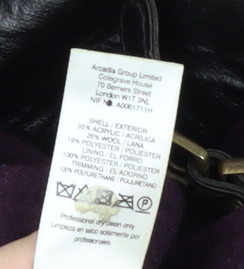 Miss Selfridge Women's Purple Buckle Coat Size 6