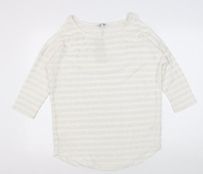 Next Women's White Striped Knit T-Shirt Size 14