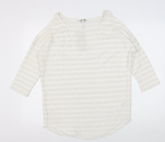 Next Women's White Striped Knit T-Shirt Size 14