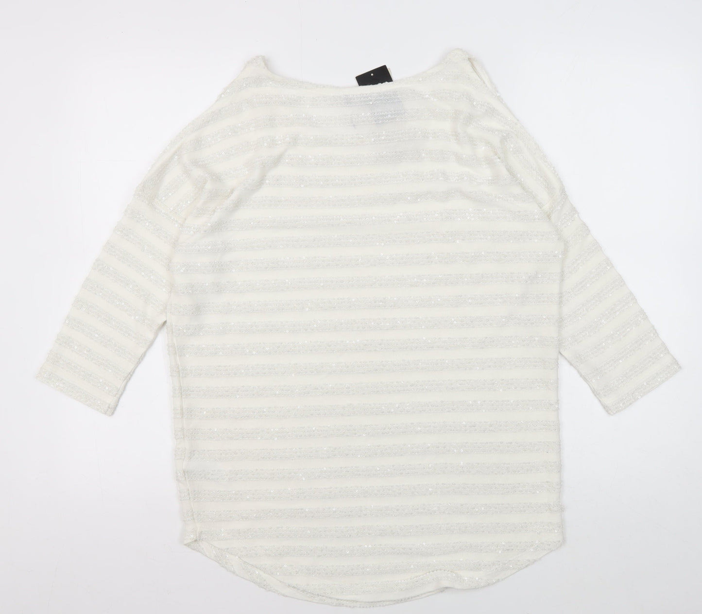 Next Women's White Striped Knit T-Shirt Size 14
