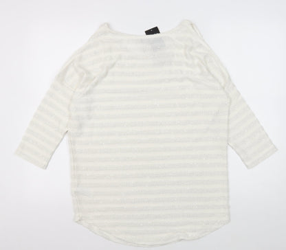 Next Women's White Striped Knit T-Shirt Size 14