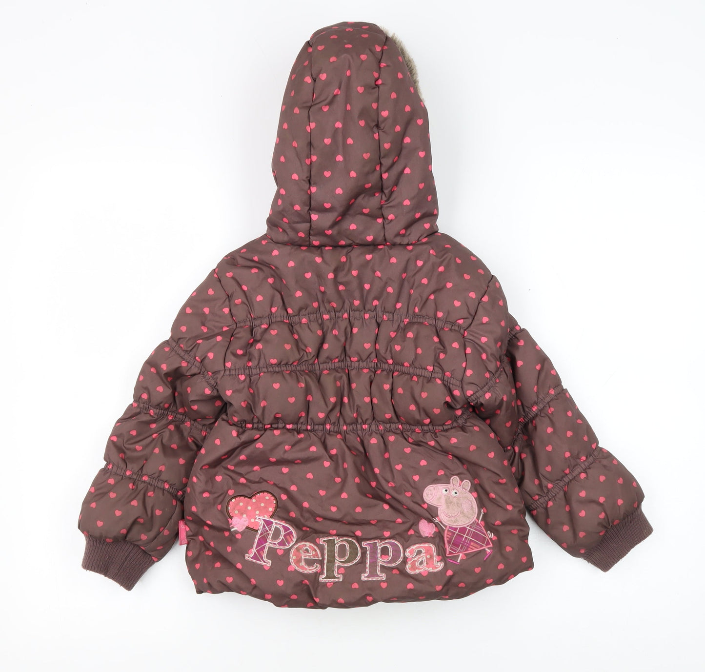 Peppa Pig Girls Brown Puffer Jacket, Hooded, Age 3-4 Years