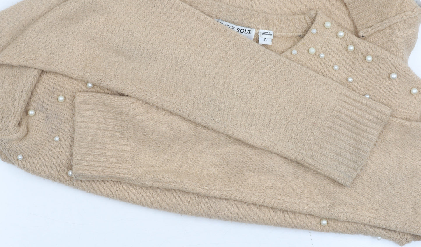 Womens UK Size S Brave Soul Beige Pullover Jumper