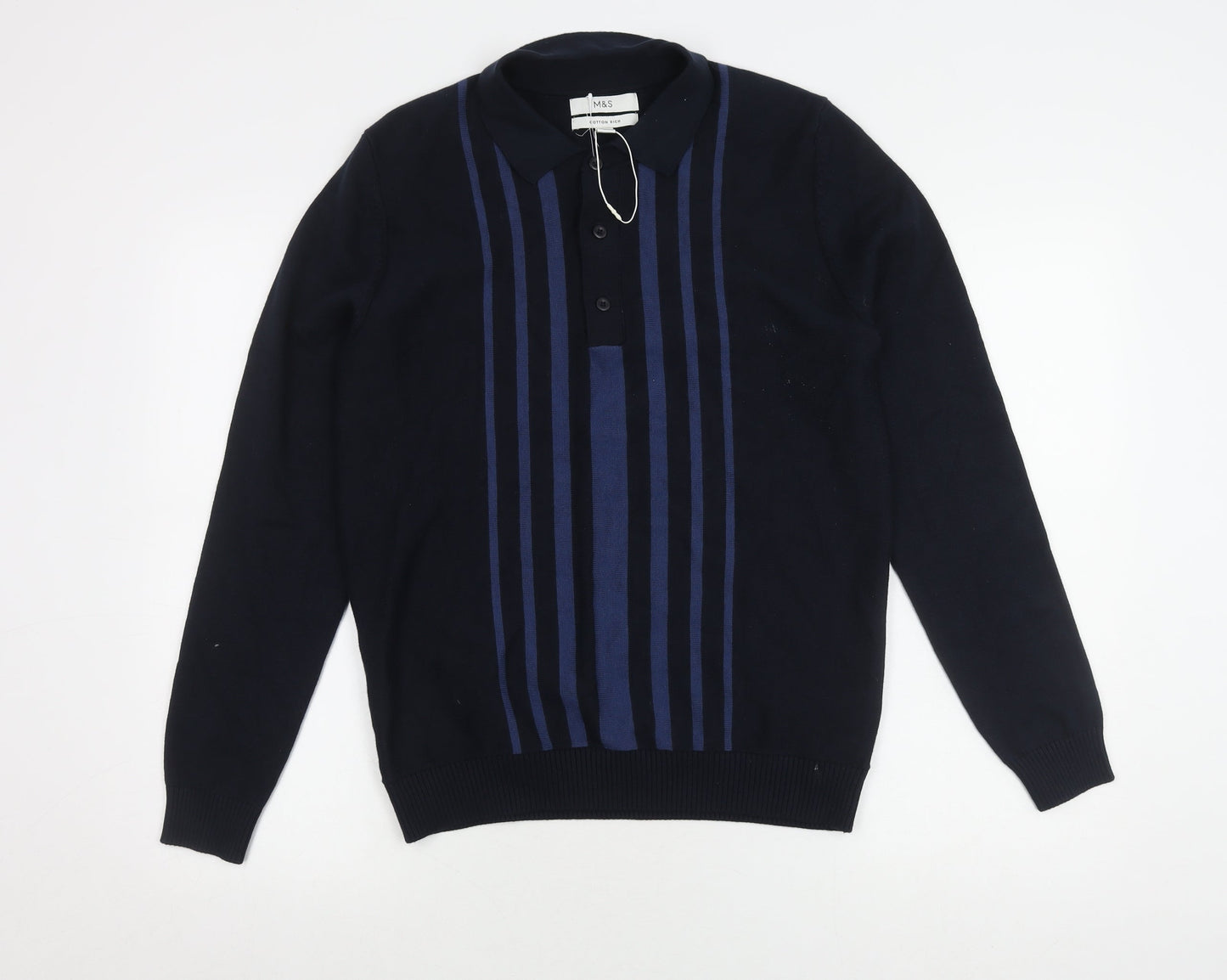 Marks and Spencer Men's Blue Striped Pullover Jumper S
