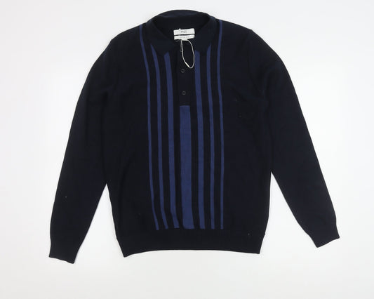 Marks and Spencer Men's Blue Striped Pullover Jumper S