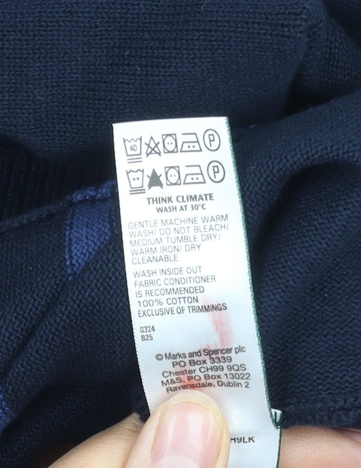 Marks and Spencer Men's Blue Striped Pullover Jumper S