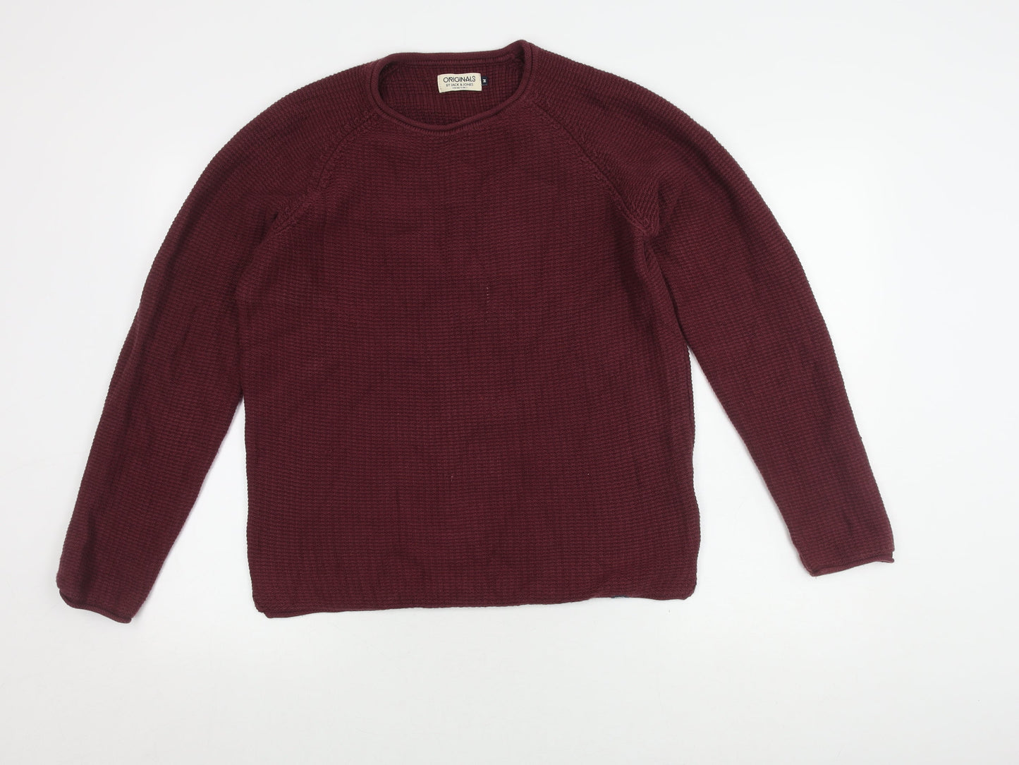 Jack & Jones Men's Red Waffle-Knit Pullover Jumper M