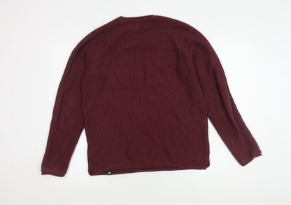 Jack & Jones Men's Red Waffle-Knit Pullover Jumper M