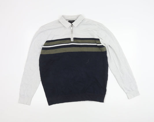 Marks and Spencer Men's Blue Striped Polo Large