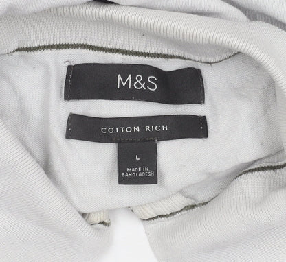 Marks and Spencer Men's Blue Striped Polo Large