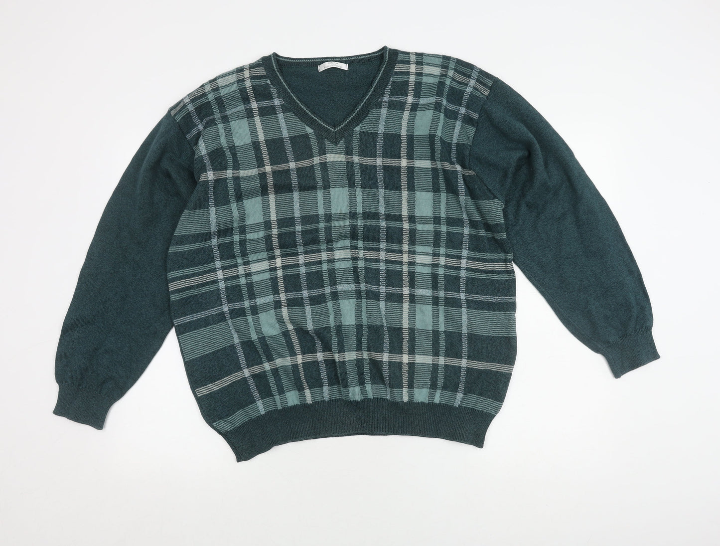 Marks and Spencer Men's Green Check XL Pullover Jumper