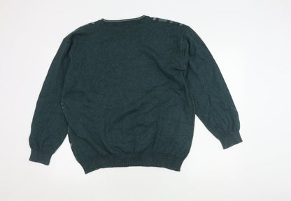 Marks and Spencer Men's Green Check XL Pullover Jumper