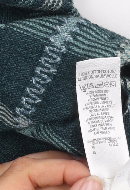 Marks and Spencer Men's Green Check XL Pullover Jumper