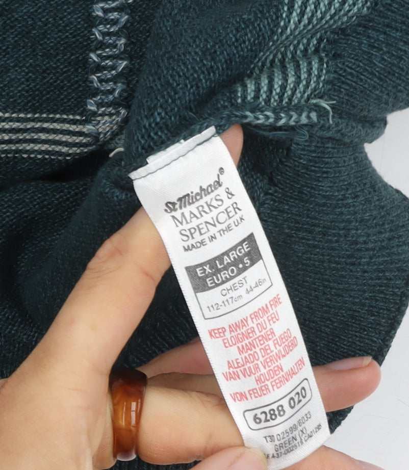 Marks and Spencer Men's Green Check XL Pullover Jumper