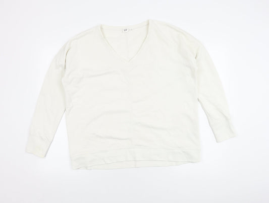 Gap Women's White V-Neck Pullover Jumper - Size M