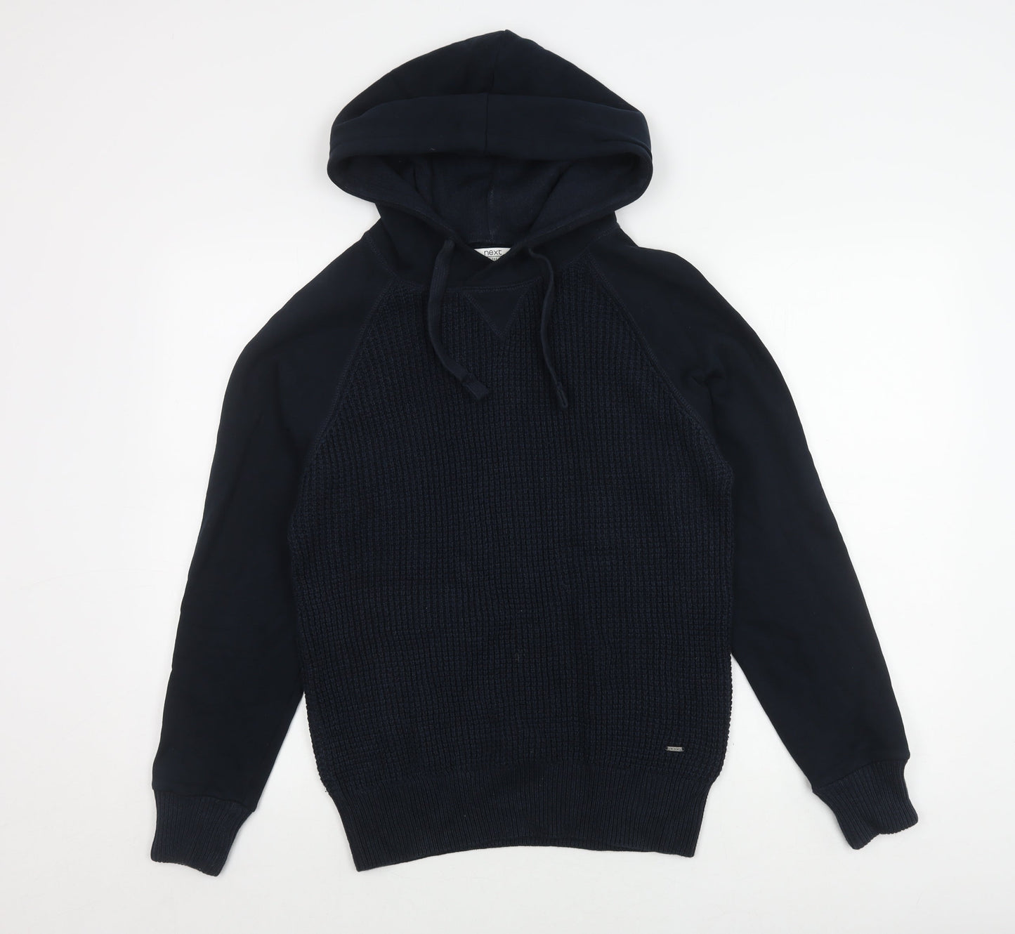 Next Men's Black S Pullover Hoodie Waffle-Knit Jumper