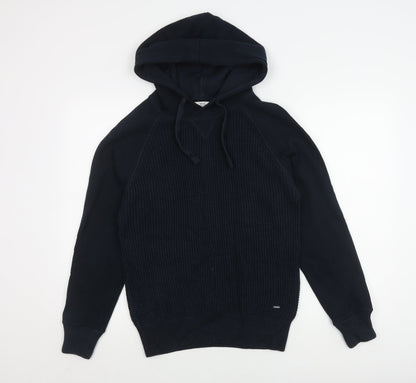 Next Men's Black S Pullover Hoodie Waffle-Knit Jumper