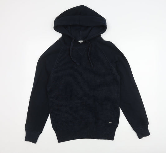 Next Men's Black S Pullover Hoodie Waffle-Knit Jumper