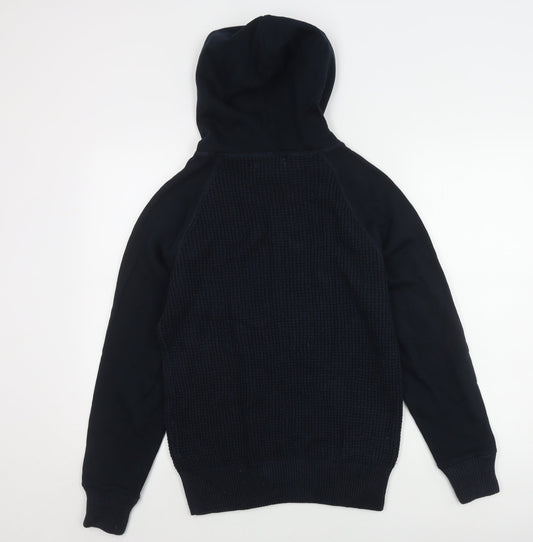 Next Men's Black S Pullover Hoodie Waffle-Knit Jumper