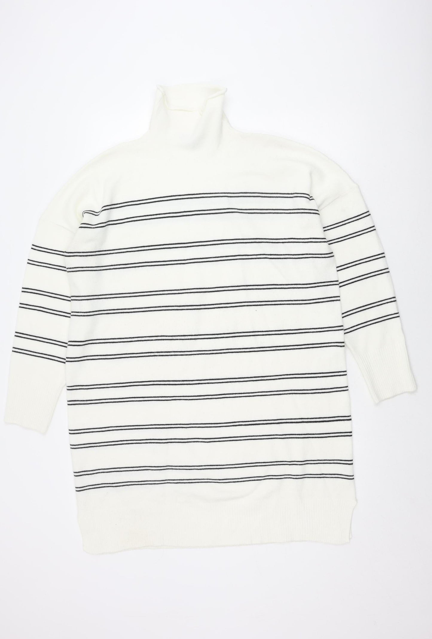 French Connection Women's White Striped Roll Neck Sweater