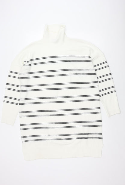 French Connection Women's White Striped Roll Neck Sweater