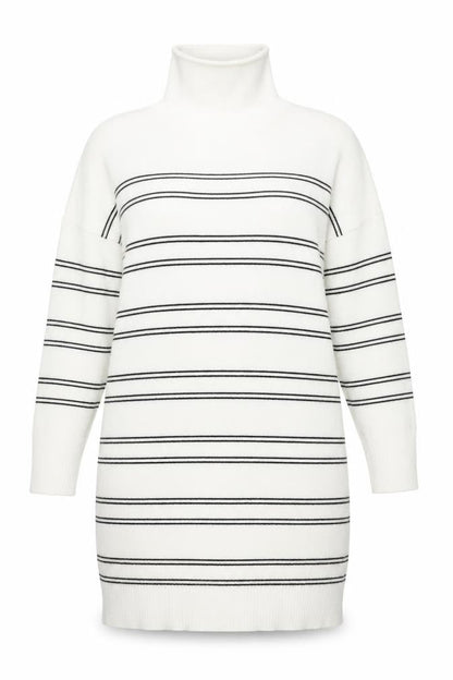 French Connection Women's White Striped Roll Neck Sweater