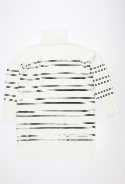 French Connection Women's White Striped Roll Neck Sweater