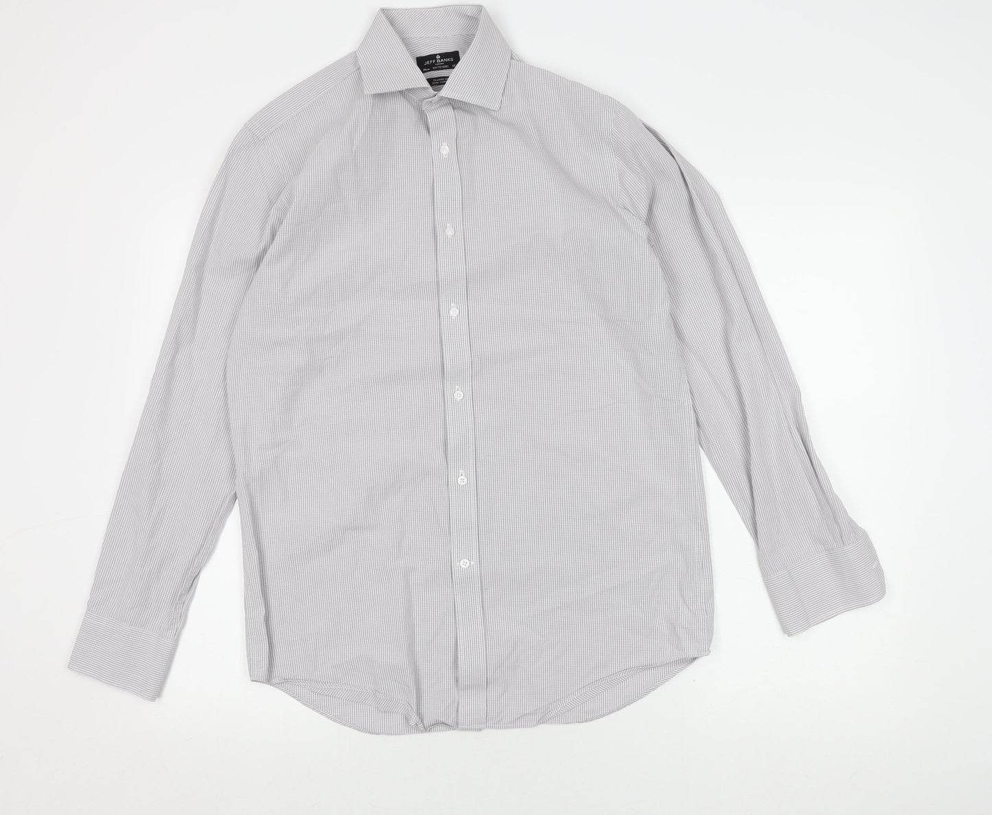 Jeff Banks Men's White & Grey Check Shirt, Size 15, Classic Fit