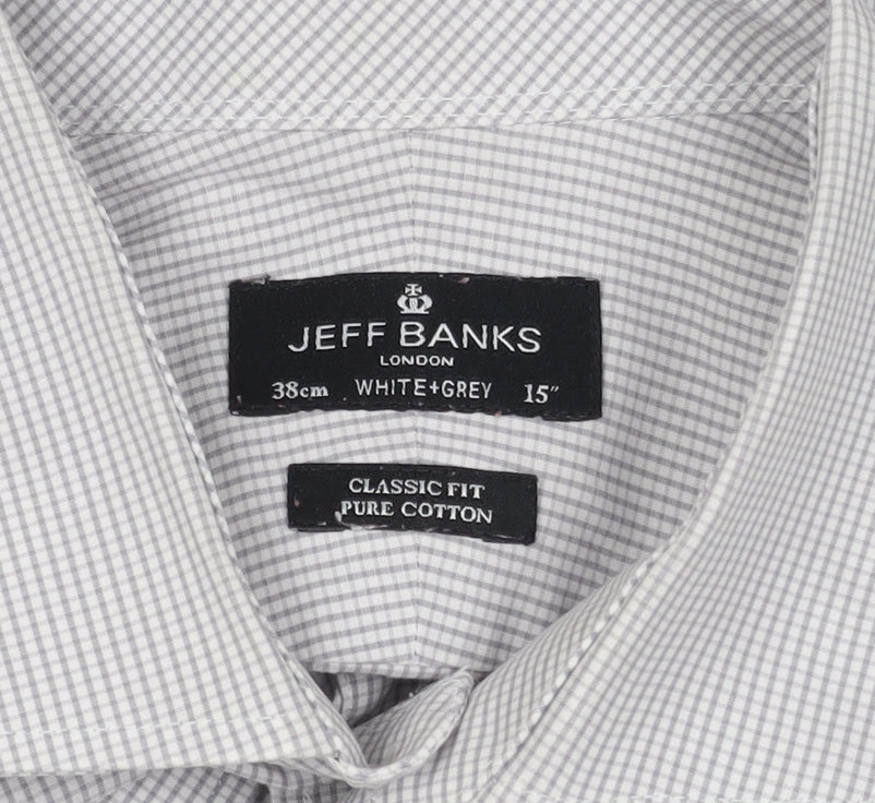 Jeff Banks Men's White & Grey Check Shirt, Size 15, Classic Fit