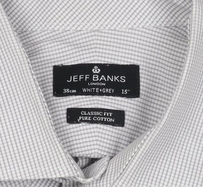 Jeff Banks Men's White & Grey Check Shirt, Size 15, Classic Fit