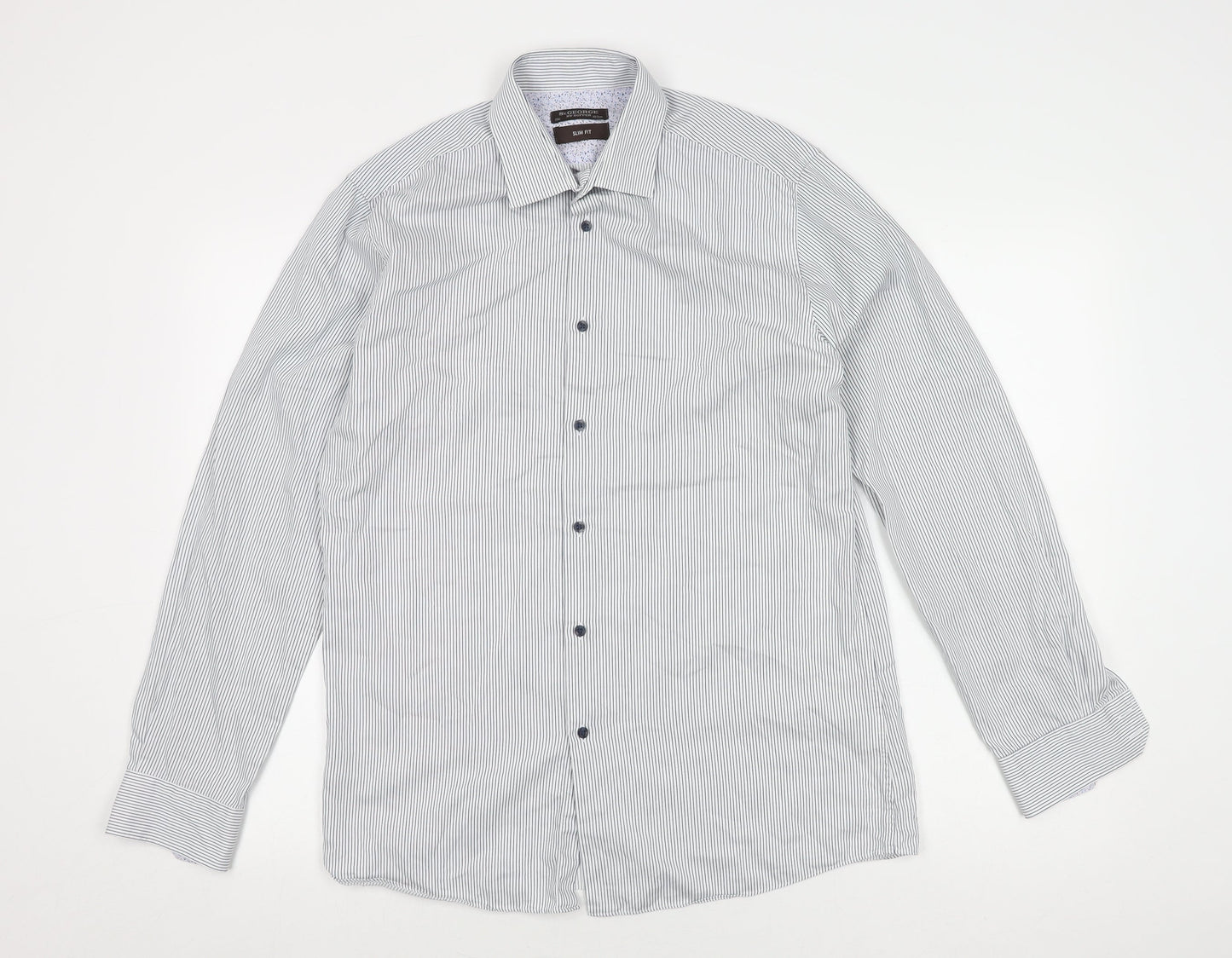 St. George by Duffer Men's Blue Striped Slim Fit Shirt