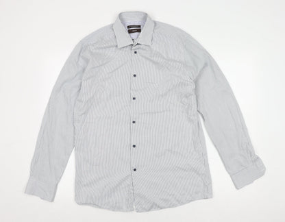 St. George by Duffer Men's Blue Striped Slim Fit Shirt
