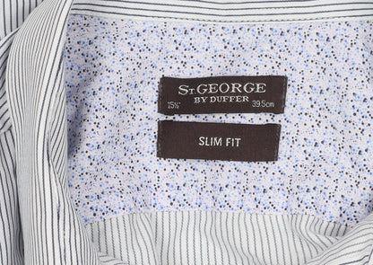 St. George by Duffer Men's Blue Striped Slim Fit Shirt