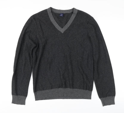 GAP Men's Grey V-Neck Cotton Cashmere Jumper, Size S