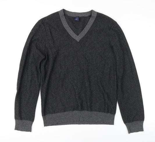 GAP Men's Grey V-Neck Cotton Cashmere Jumper, Size S