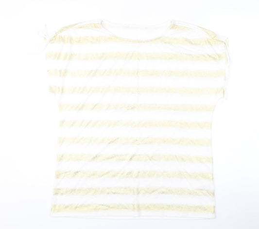 Bonmarché Women's White Striped T-Shirt Size 14