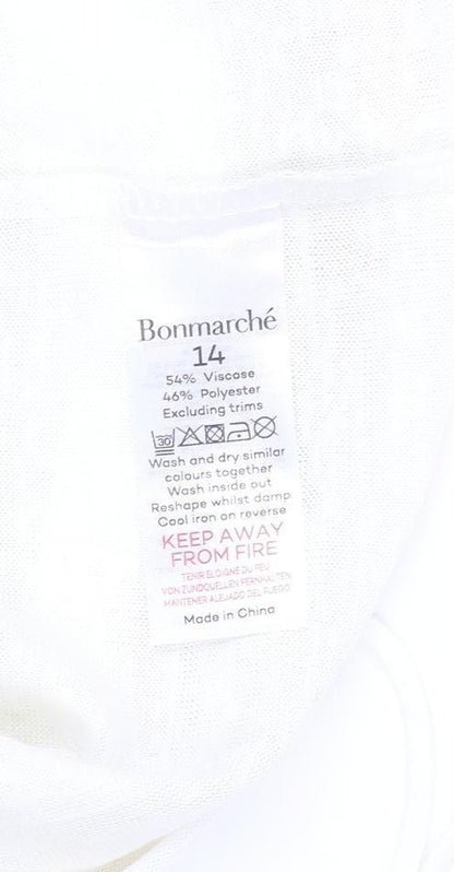 Bonmarché Women's White Striped T-Shirt Size 14