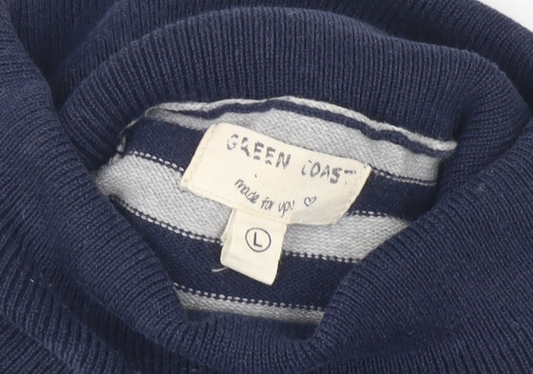 Green Coast Women's Blue Striped Pullover Jumper L