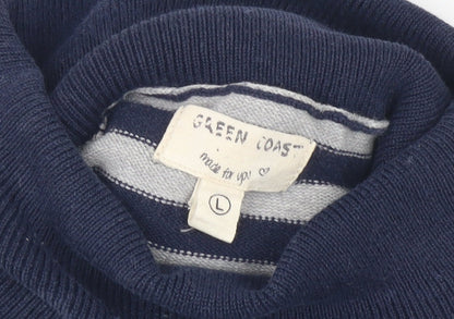 Green Coast Women's Blue Striped Pullover Jumper L