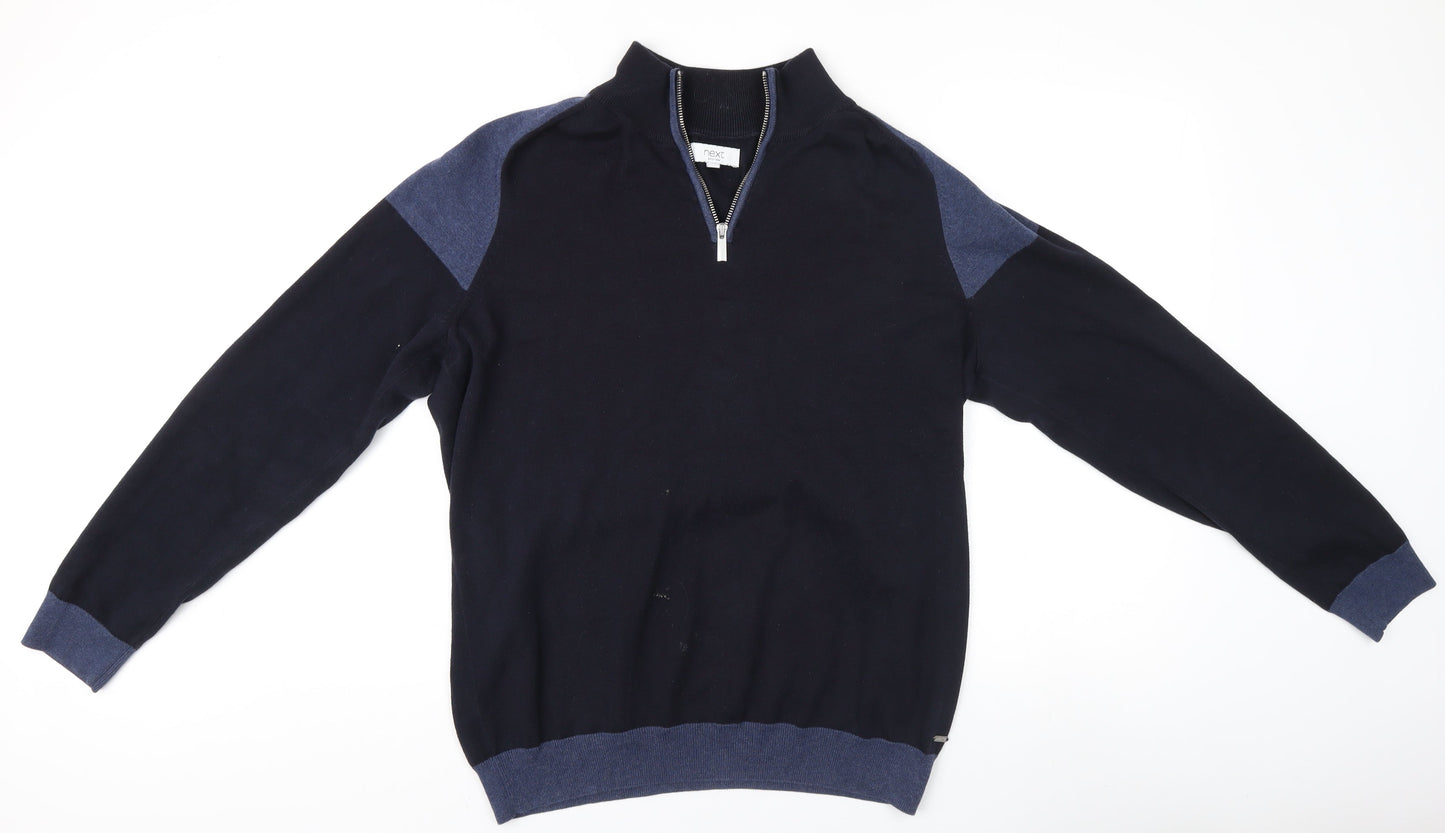 Next Men's XL Black Pullover Jumper, High Neck, Cotton