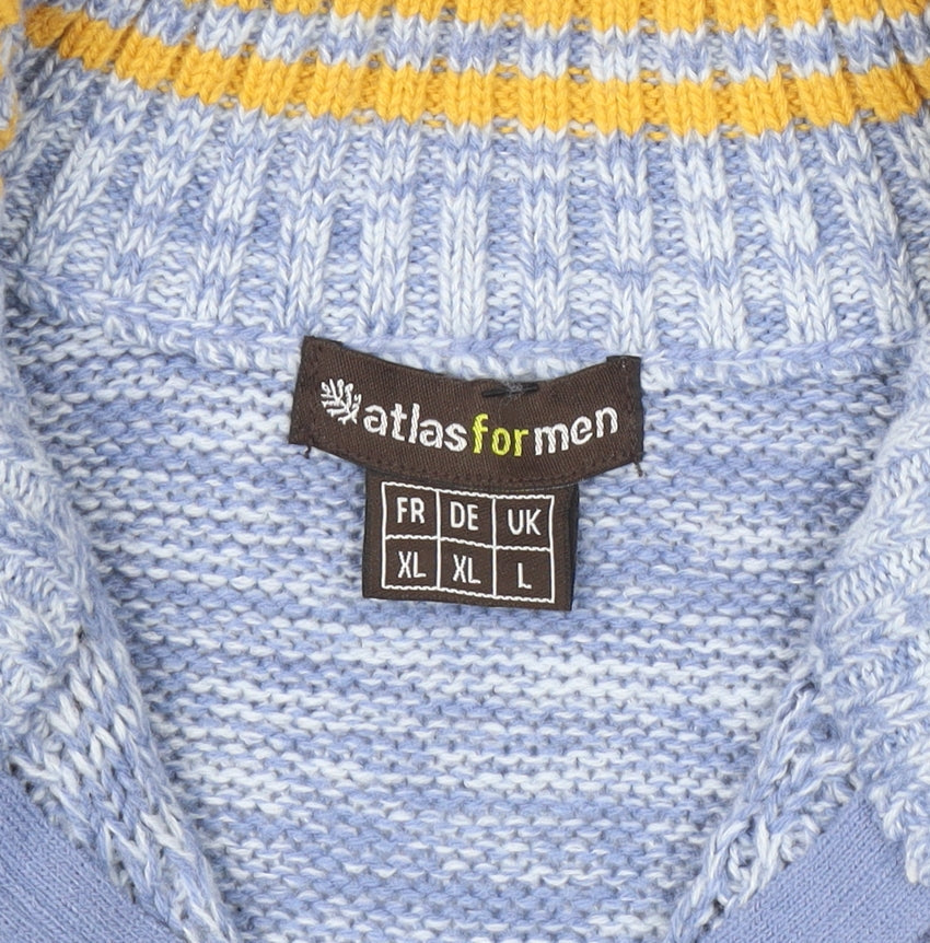 Atlas For Men Blue XL Cable-Knit Half Zip Jumper