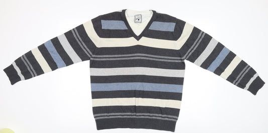 Next Men's Grey Striped V-Neck Pullover Jumper M