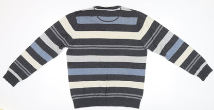 Next Men's Grey Striped V-Neck Pullover Jumper M