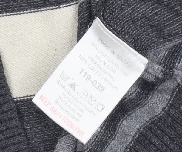 Next Men's Grey Striped V-Neck Pullover Jumper M