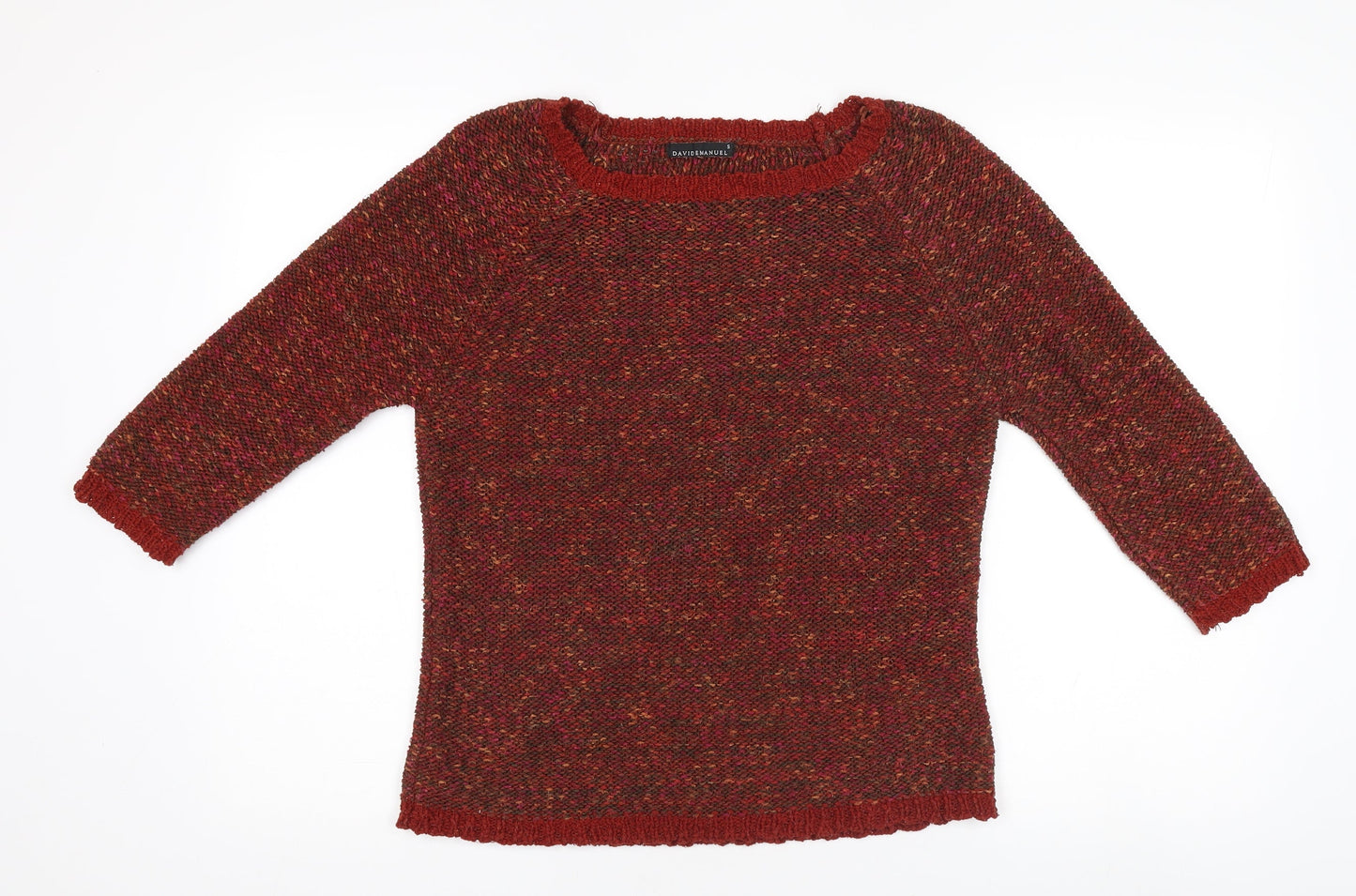 David Emanuel Women's Multicoloured Knit Jumper, Size S, 3/4 Sleeve