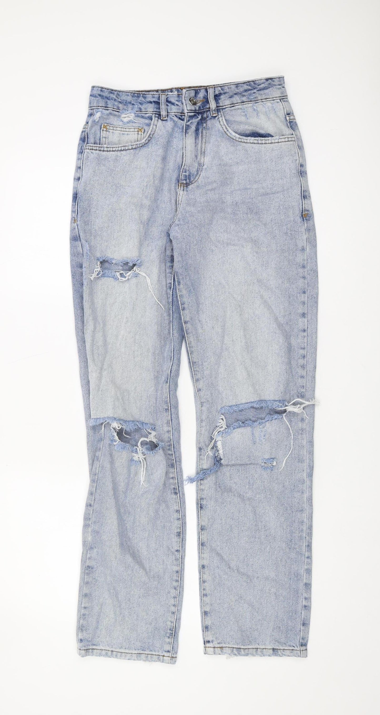 Collusion Women's Blue Distressed Straight Jeans, Size 29