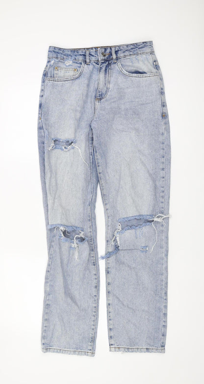 Collusion Women's Blue Distressed Straight Jeans, Size 29