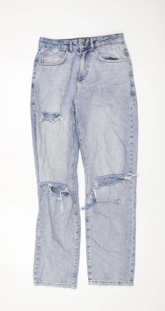 Collusion Women's Blue Distressed Straight Jeans, Size 29