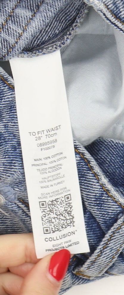 Collusion Women's Blue Distressed Straight Jeans, Size 29