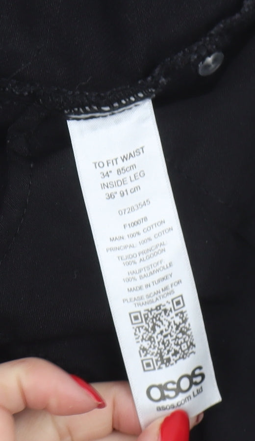 ASOS Men's Black Jeans - 34 Waist, 36 Leg, Button Closure